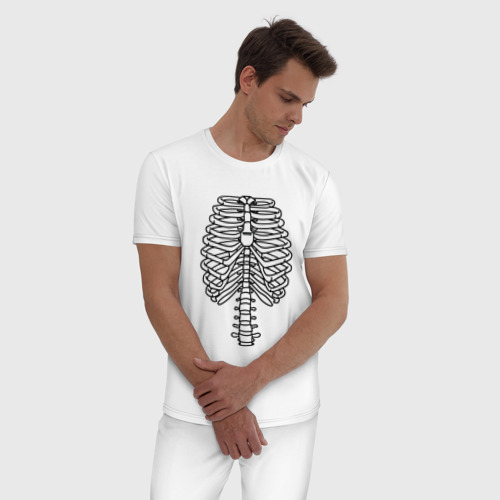 Мужская пижама хлопок Скелет рентген, цвет белый - фото 3