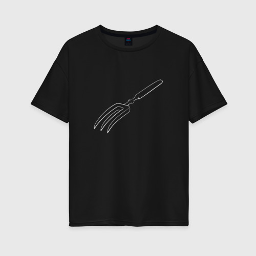 Женская футболка хлопок Oversize Невозможная вилка на тёмном, цвет черный