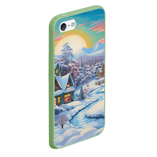 Чехол для iPhone 5/5S матовый Заснеженный лес чудес, цвет салатовый - фото 3