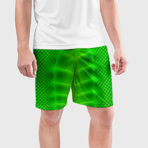 Мужские шорты спортивные Чешуя зеленого дракона для образа, цвет 3D печать - фото 3