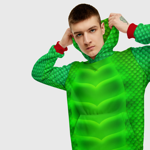 Мужская толстовка 3D с принтом Чешуя зеленого дракона, вид сбоку #3
