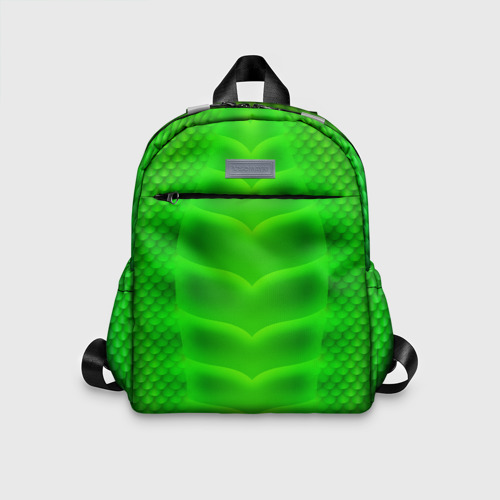 Детский рюкзак 3D с принтом Чешуя зеленого дракона, вид спереди #2