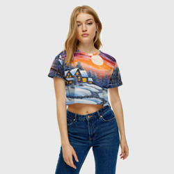 Женская футболка Crop-top 3D Заснеженные тропинки радости - фото 2