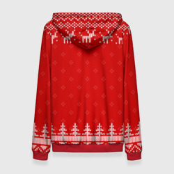 Толстовка с принтом Новогодний бариста: свитер с оленями для женщины, вид сзади №1. Цвет основы: красный