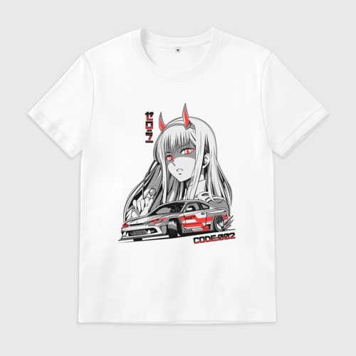 Мужская футболка хлопок с принтом Nissan Silvia S15 Drift Zero Two, вид спереди #2