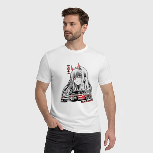 Мужская футболка хлопок с принтом Nissan Silvia S15 Drift Zero Two, фото на моделе #1