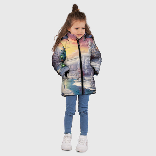 Зимняя куртка для девочек 3D Сказочное сияние нового года, цвет светло-серый - фото 5