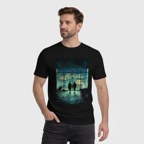 Мужская футболка хлопок с принтом Взор в даль, фото на моделе #1