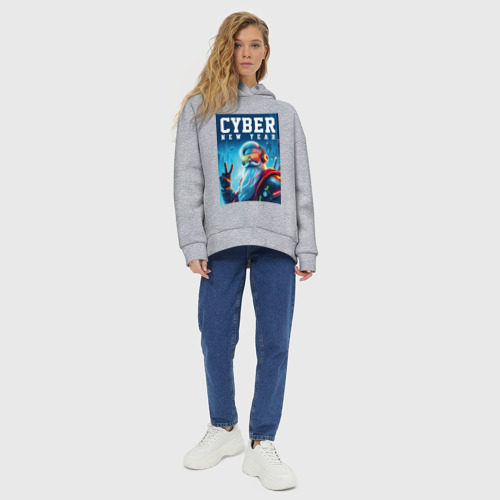 Женское худи Oversize хлопок Cyber new year - Santa Claus, цвет меланж - фото 6