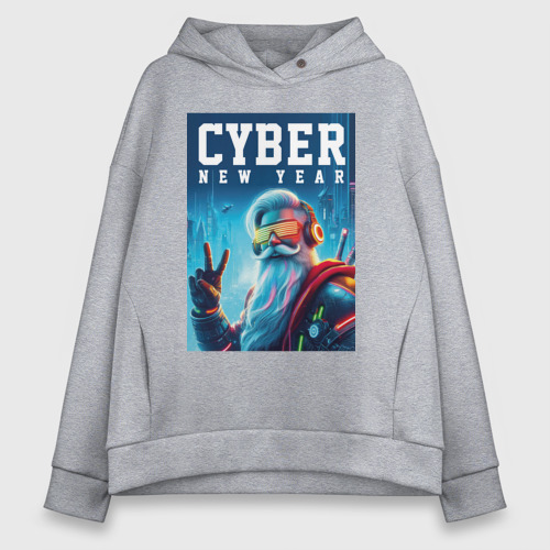 Женское худи Oversize хлопок Cyber new year - Santa Claus, цвет меланж