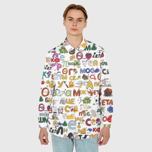 Мужская рубашка oversize 3D с принтом Много ребусов, фото на моделе #1