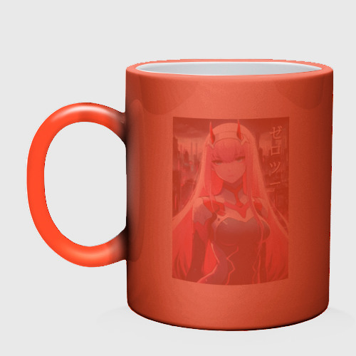 Кружка хамелеон Darling in the Franxx - zero two - ai art, цвет белый + красный - фото 3