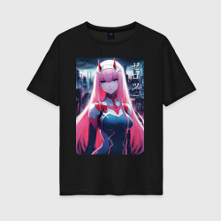 Женская футболка хлопок Oversize Darling in the Franxx - zero two - ai art