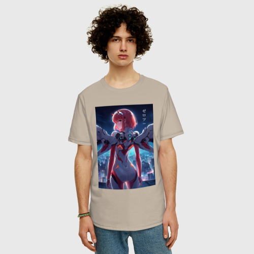 Мужская футболка хлопок Oversize Zero two - Darling in the Franxx - cyberpunk, цвет миндальный - фото 3