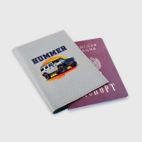 Обложка для паспорта матовая кожа Нейросеть - Hummer рисунок, цвет голубой - фото 3