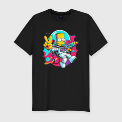 Мужская футболка хлопок Slim Барт Симпсон в космосе с лазерным пистолетом