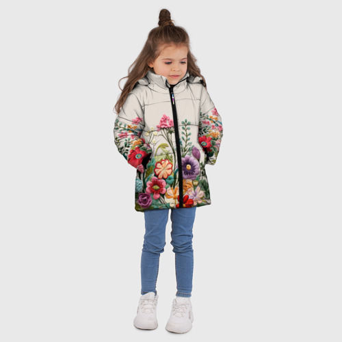 Зимняя куртка для девочек 3D Цветочная вышивка, цвет красный - фото 5