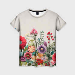 Женская футболка 3D Цветочная вышивка