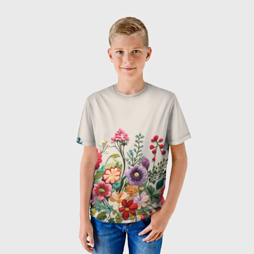 Детская футболка 3D Цветочная вышивка, цвет 3D печать - фото 3