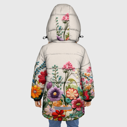 Зимняя куртка для девочек 3D Цветочная вышивка, цвет черный - фото 4