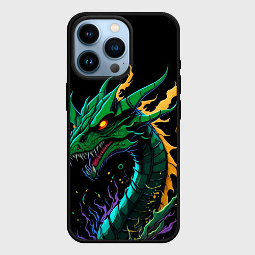 Чехол для iPhone 14 Pro с принтом Голова дракона - фэнтези, вид спереди #2