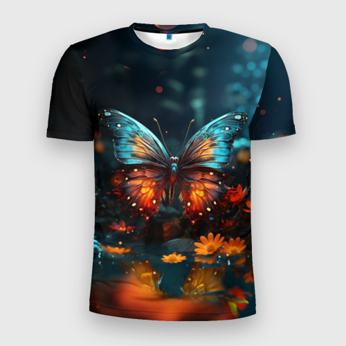 Мужская футболка 3D Slim с принтом Сказочная бабочка, вид спереди #2