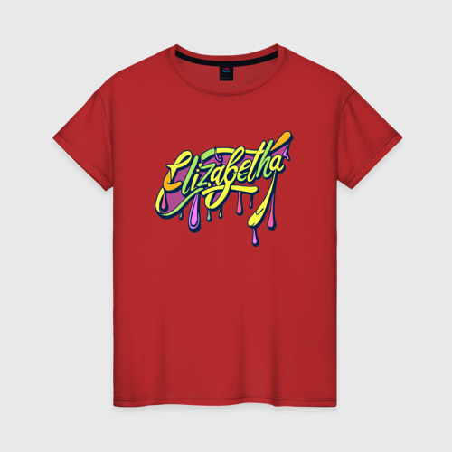 Женская футболка хлопок Елизавета имя яркий граффити, цвет красный