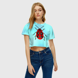 Женская футболка Crop-top 3D Красный жук с черными точками - фото 2