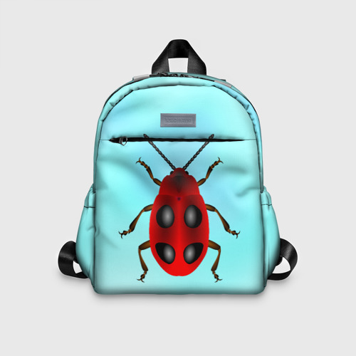 Детский рюкзак с принтом Красный жук с черными точками, вид спереди №1