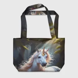 Пляжная сумка 3D Единорог с розовой гривой в лесу