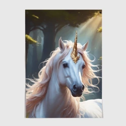 Постер Единорог с розовой гривой в лесу