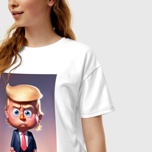 Женская футболка хлопок Oversize с принтом Мультяшный Дональд Трамп - нейросеть, фото на моделе #1