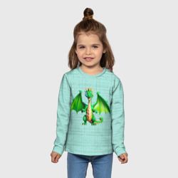 Детский лонгслив 3D Нейросеть - зелёный деревянный дракон рисунок - фото 2