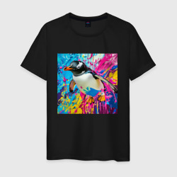 Плавающий в краске пингвин – Мужская футболка хлопок с принтом купить со скидкой в -20%