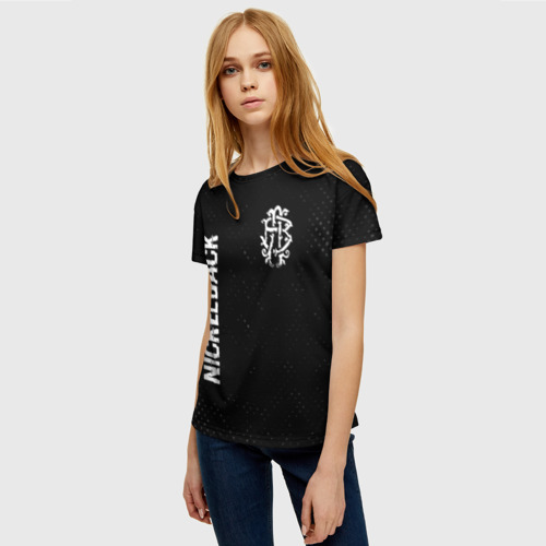 Женская футболка 3D с принтом Nickelback glitch на темном фоне вертикально, фото на моделе #1