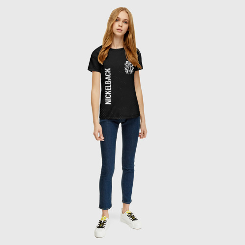 Женская футболка 3D с принтом Nickelback glitch на темном фоне вертикально, вид сбоку #3