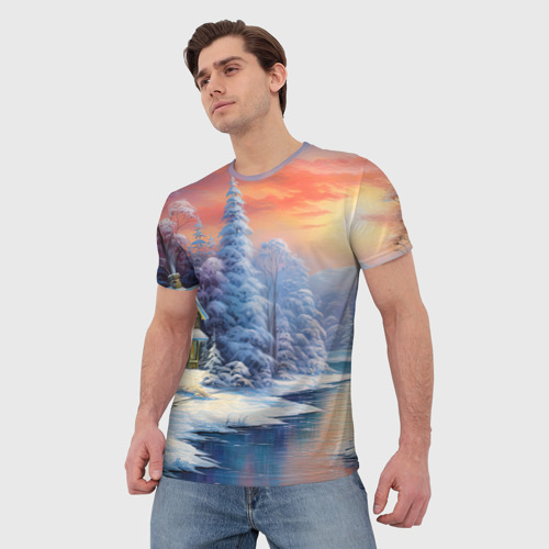 Мужская футболка 3D Снежное  волшебство, цвет 3D печать - фото 3