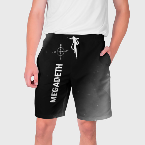 Мужские шорты с принтом Megadeth glitch на темном фоне по-вертикали, вид спереди №1