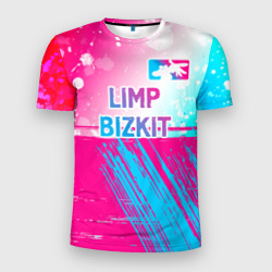 Мужская футболка 3D Slim Limp Bizkit neon gradient style посередине