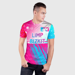 Мужская футболка 3D Slim Limp Bizkit neon gradient style посередине - фото 2
