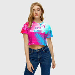 Женская футболка Crop-top 3D Limp Bizkit neon gradient style посередине - фото 2