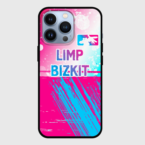 Чехол для iPhone 13 Pro с принтом Limp Bizkit neon gradient style посередине, вид спереди #2
