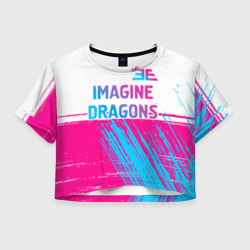 Женская футболка Crop-top 3D Imagine Dragons neon gradient style посередине