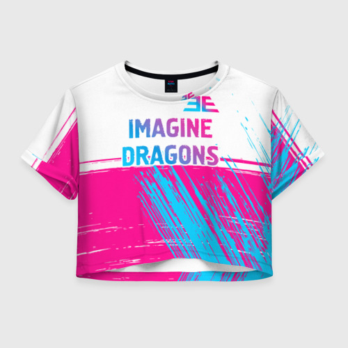 Женская футболка Crop-top 3D Imagine Dragons neon gradient style посередине, цвет 3D печать