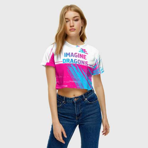 Женская футболка Crop-top 3D Imagine Dragons neon gradient style посередине, цвет 3D печать - фото 4