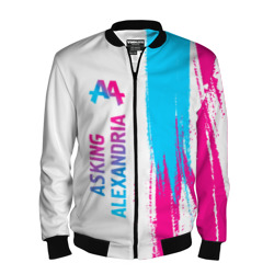 Мужской бомбер 3D Asking Alexandria neon gradient style по-вертикали