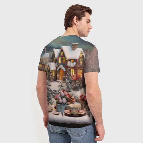 Мужская футболка 3D Объемные новогодние домики, цвет 3D печать - фото 4