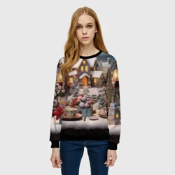 Женский свитшот 3D Объемные новогодние домики - фото 2