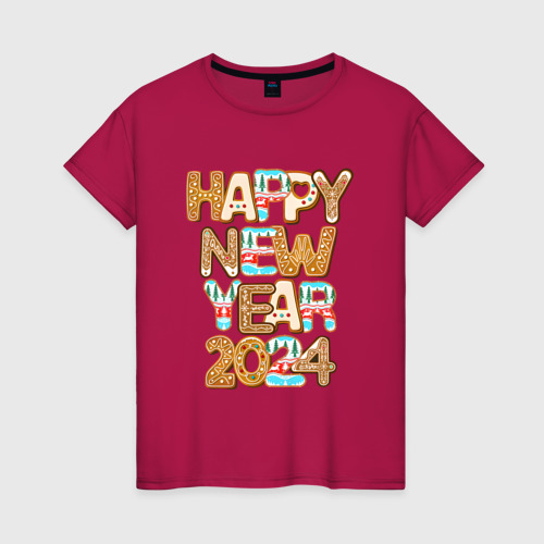 Женская футболка хлопок с принтом С новым годом 2024!, вид спереди #2