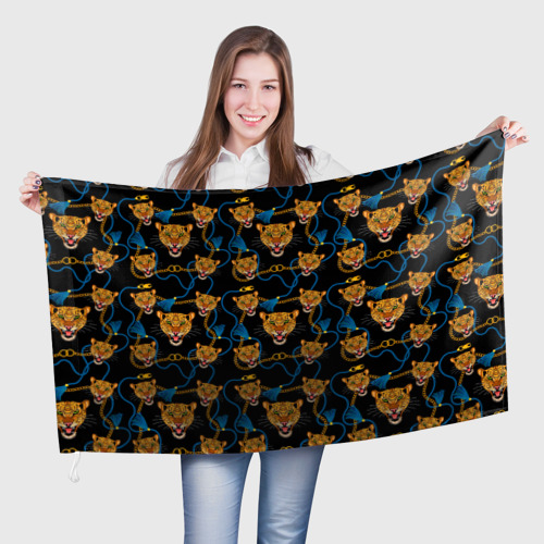 Флаг 3D Золотая цепь с леопардами